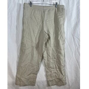 Vivid Linen Women Pants 18 Beige Side Zip Casual Costal Cottagecore Resort Beach